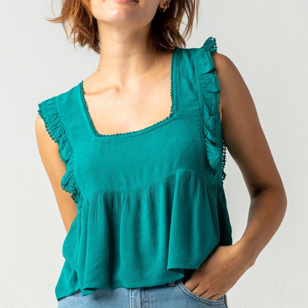 O’neill Serena Green Ruffle Blouse Size Medium